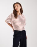 [Miss Selfridge] Miss Selfridge ribbed button up short sleeve cardigan in stripe-Multi L Stripe