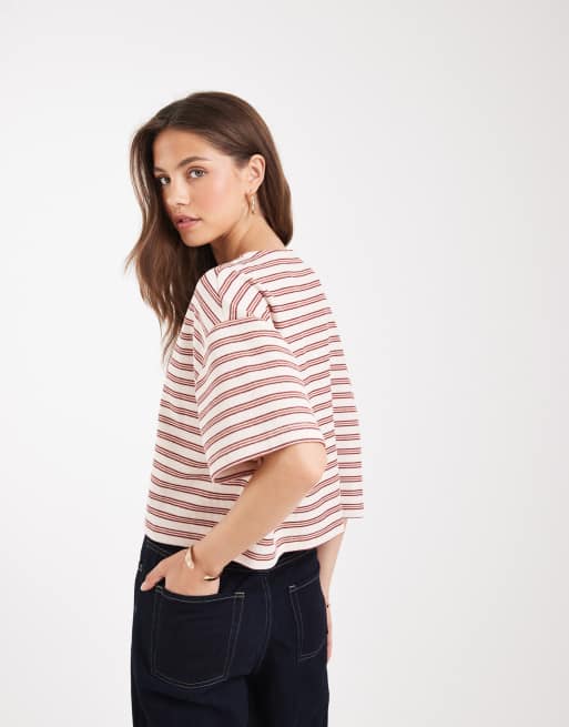 Miss Selfridge ribbed button up short sleeve cardigan in stripe, 3 of 4