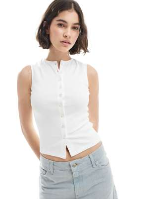 Miss Selfridge Ribbed Button Up Top