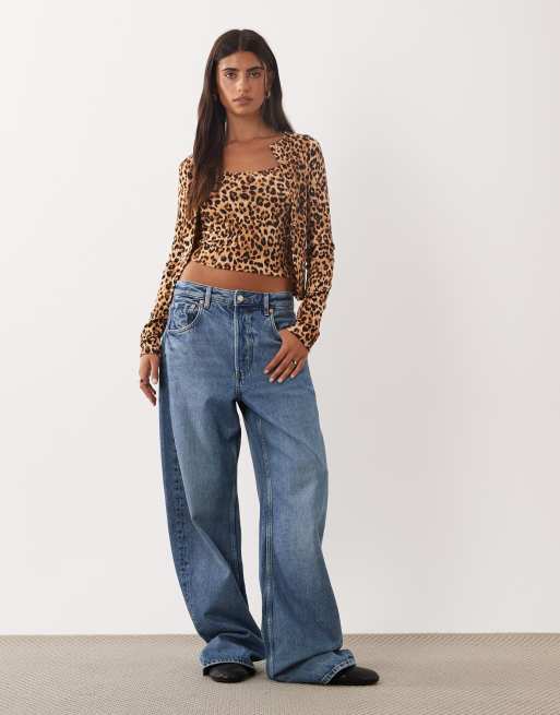 Miss Selfridge ribbed cardigan and cami set in animal print, 2 of 4