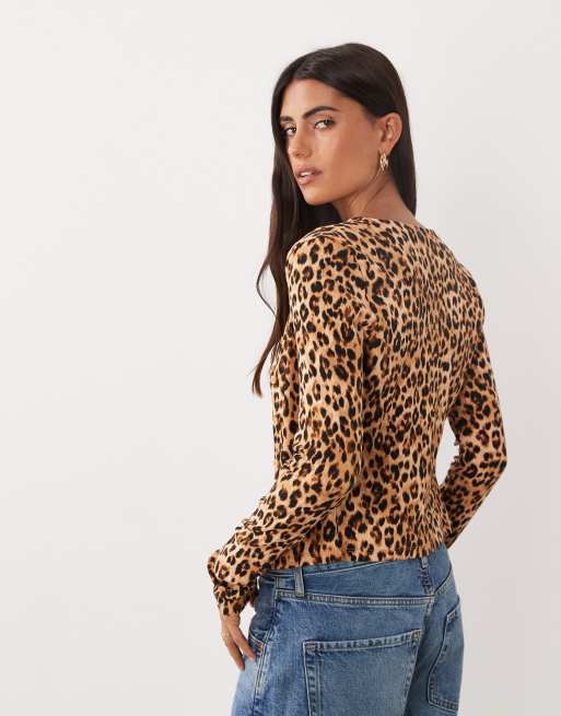 Miss Selfridge ribbed cardigan and cami set in animal print, 4 of 4