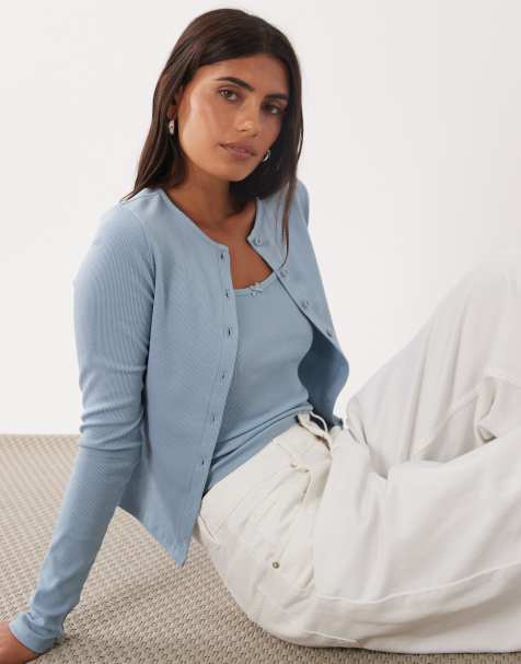 Miss Selfridge ribbed cardigan and cami set in blue - view 1