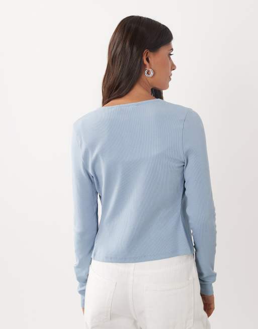Miss Selfridge ribbed cardigan and cami set in blue, 4 of 4