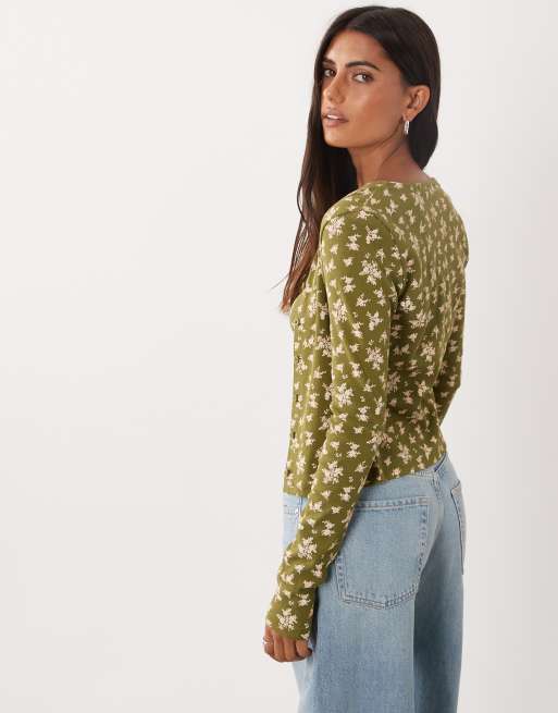 Miss Selfridge ribbed cardigan and cami set in ditsy print, 4 of 4