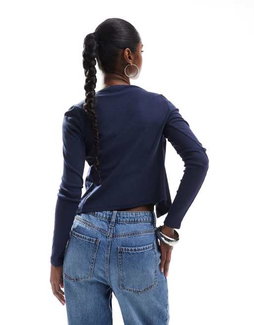 Miss Selfridge ribbed cardigan and cami set in navy