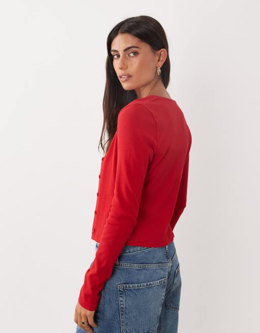 Miss Selfridge ribbed cardigan and cami set in red, 4 of 4