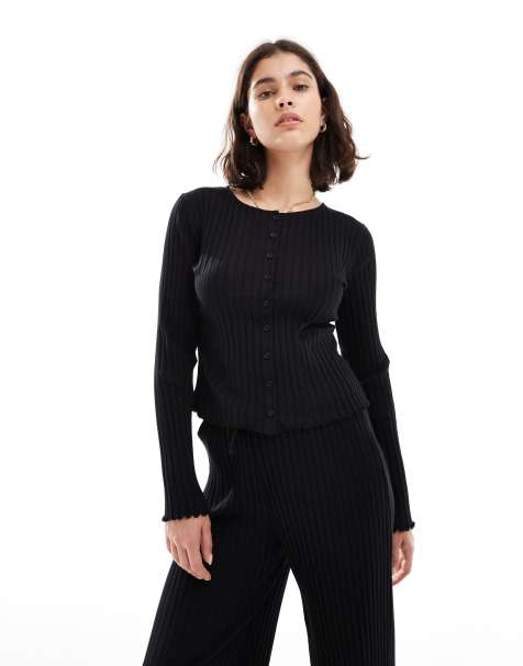 Miss Selfridge ribbed cardigan in black - view 1