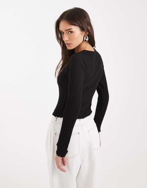 Miss Selfridge ribbed cardigan in black, 2 of 4