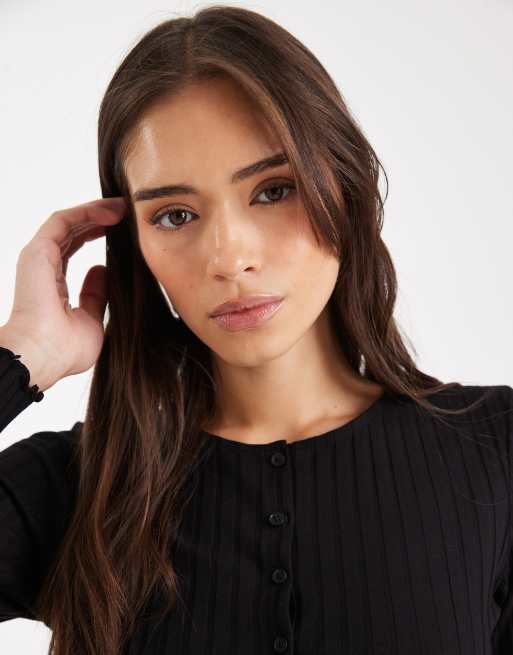 Miss Selfridge ribbed cardigan in black, 3 of 4