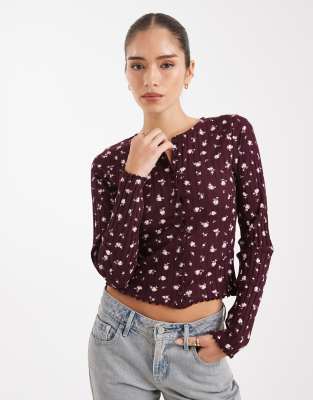 Miss Selfridge Miss Selfridge ribbed cardigan in ditsy print-Multi