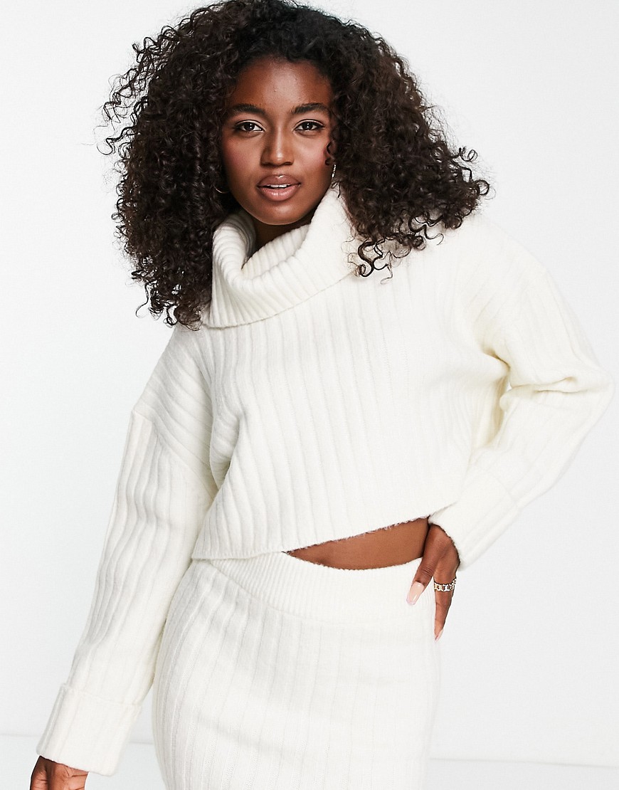 Miss Selfridge ribbed chunky turtle neck sweater in ivory-White