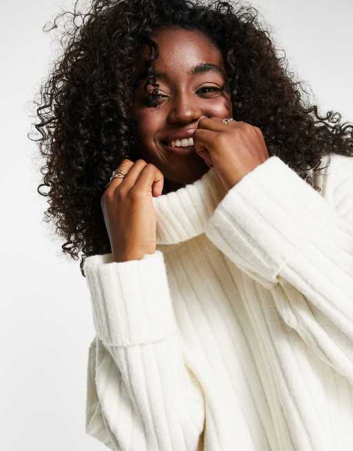 Miss Selfridge ribbed chunky turtle neck sweater in ivory ASOS