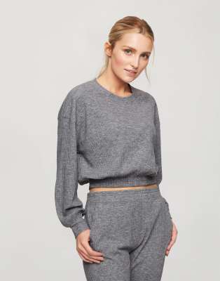 Miss Selfridge Miss Selfridge ribbed elastic hem sweatshirt in grey