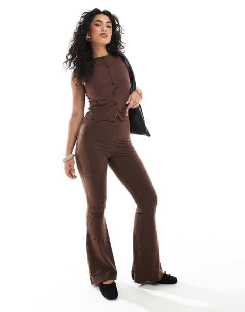 Miss Selfridge ribbed flare in chocolate
