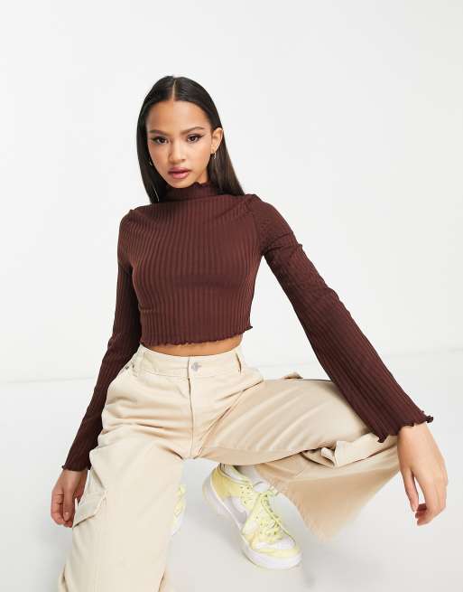 Long sleeve turtle neck ribbed crop top from Premier Glam