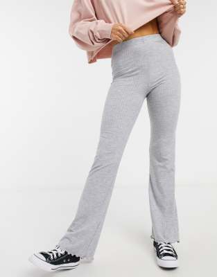 Miss Selfridge Cozy Ribbed Flare Pants in charcoal-Gray