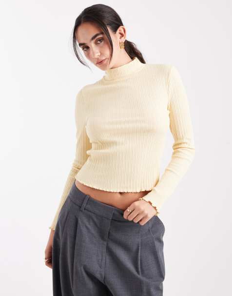 Miss Selfridge ribbed high neck top in buttermilk - view 1
