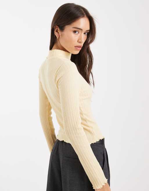 Miss Selfridge ribbed high neck top in buttermilk, 2 of 4