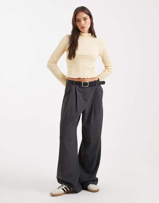 Miss Selfridge ribbed high neck top in buttermilk, 4 of 4
