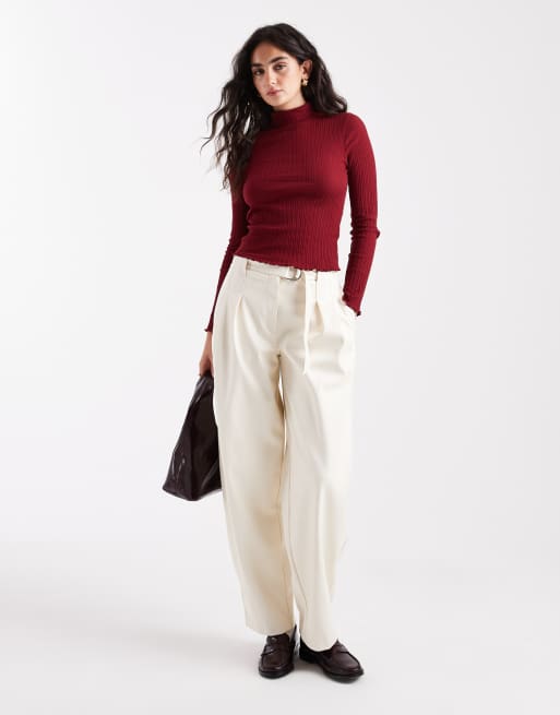 Miss Selfridge ribbed high neck top in red, 3 of 4