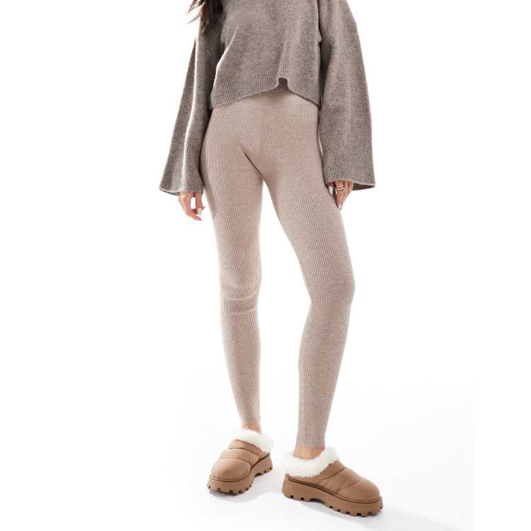 Miss Selfridge ribbed knit cozy leggings in oatmeal | ASOS