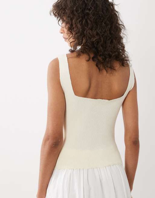 Miss Selfridge ribbed knit sleeveless tank top with lace trim, 4 of 4