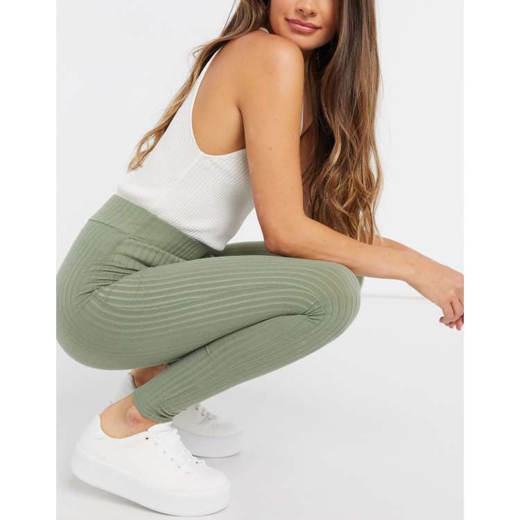 Ribbed Tight Leggings in Khaki