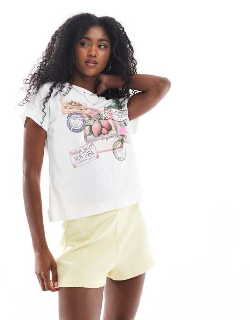 Miss Selfridge ribbed shorts in butter - part of a set, 2 of 5