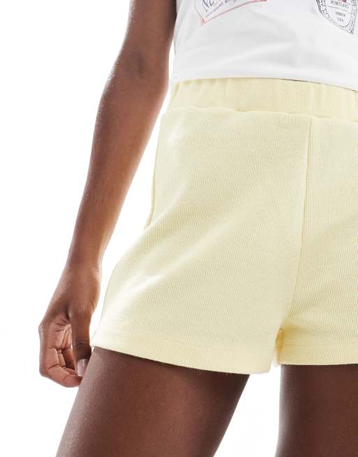 Miss Selfridge ribbed shorts in butter - part of a set, 3 of 5