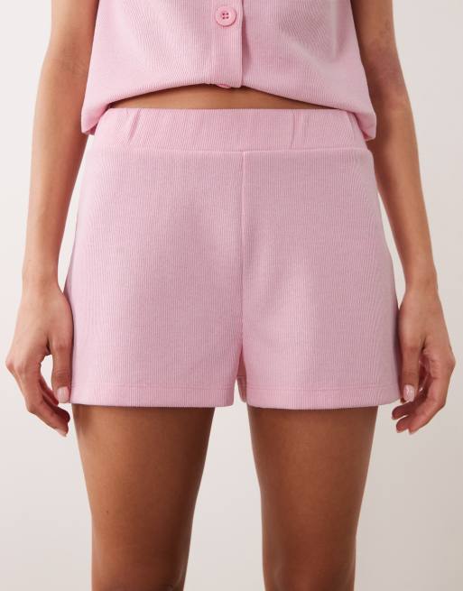 Miss Selfridge ribbed shorts in pink (part of a set), 3 of 5