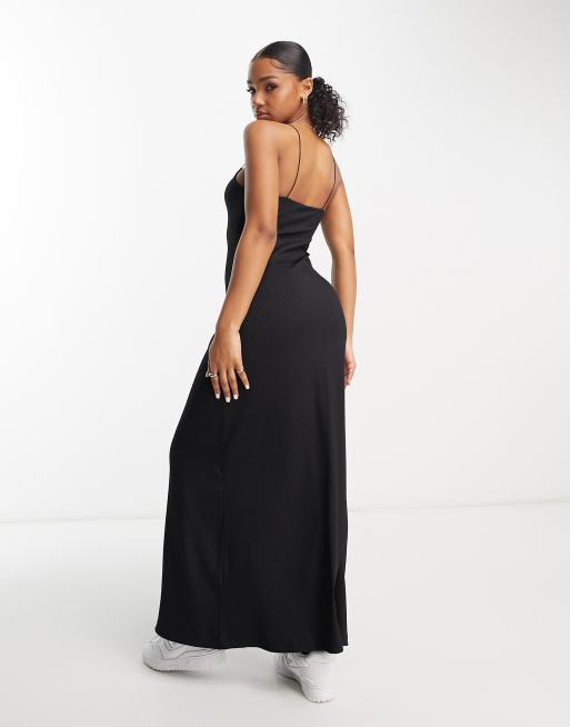 Miss Selfridge ribbed skinny strap cami maxi dress in black, 2 of 4