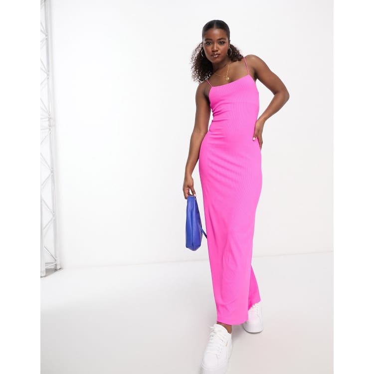 Miss Selfridge ribbed skinny strap cami maxi dress in pink