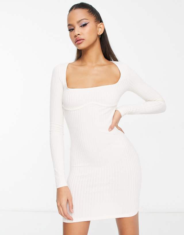 Miss Selfridge ribbed underbust seam dress in cream