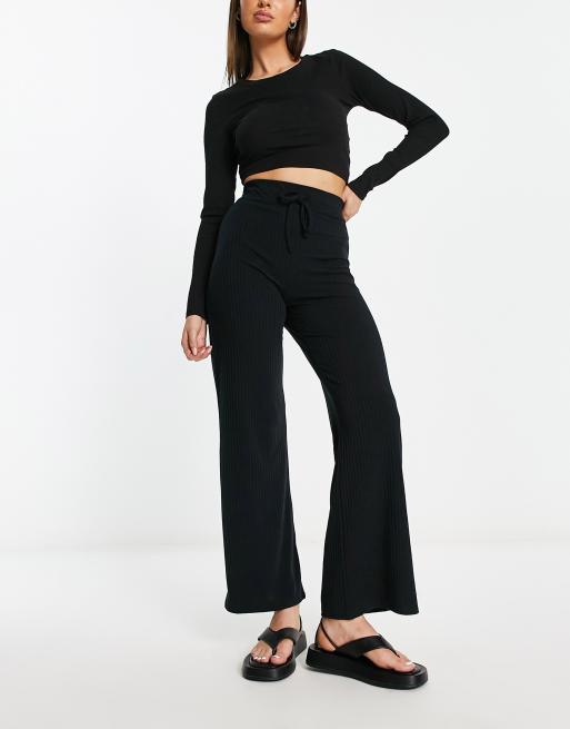 Miss Selfridge ribbed wide leg pants in black 
