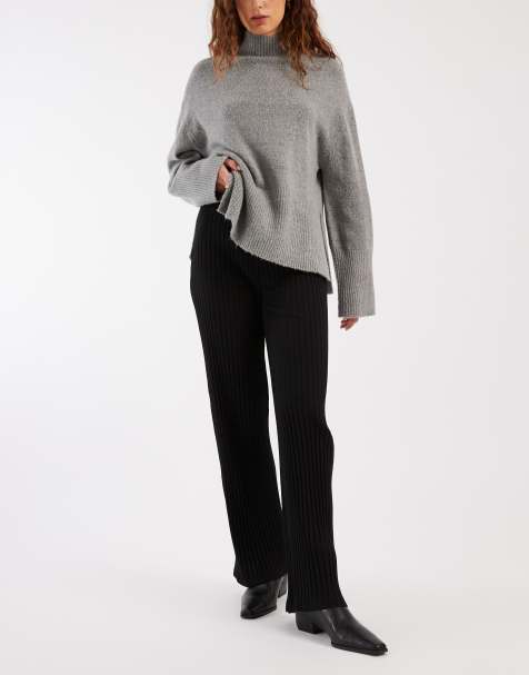 Miss Selfridge ribbed wide leg pants in black - view 1