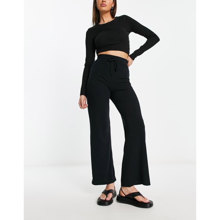 Miss Selfridge ribbed wide leg trouser in black