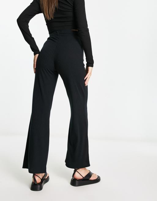 Miss Selfridge ribbed wide leg trouser in black