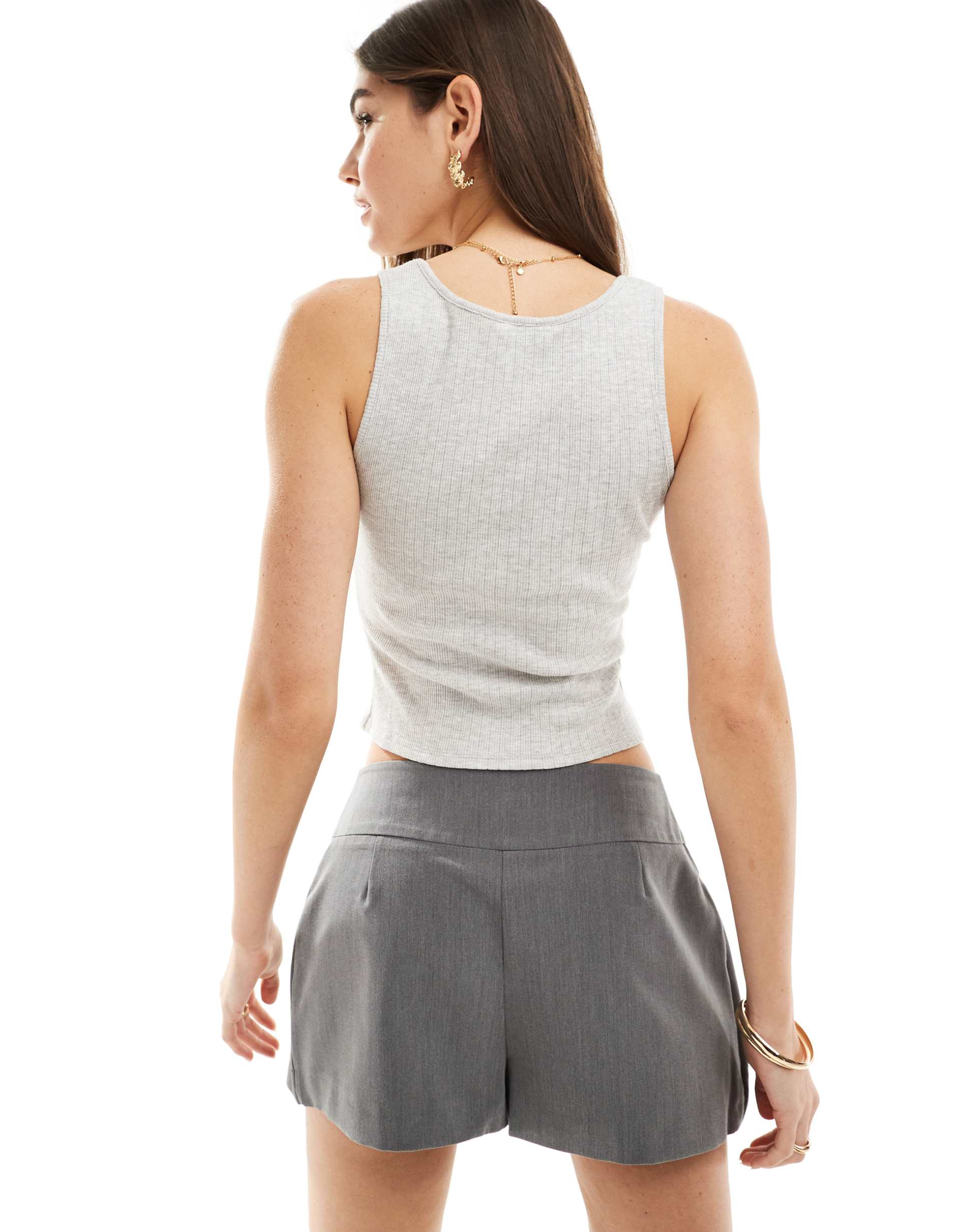 miss selfridge ribbon bow tank top in gray heather