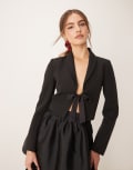 [Miss Selfridge] Miss Selfridge ribbon detail cropped blazer in black 14 BLACK