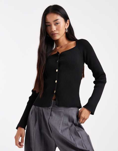 Miss Selfridge – Ribbstickad topp med knäppning - view 1