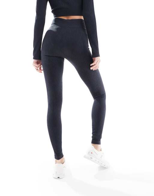 Miss Selfridge - Ribstrikkede sømløse leggings med V-front i koksgrå vask - Del af sæt, 5 af 5