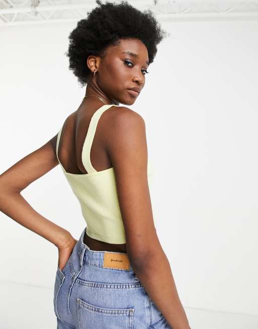 Miss Selfridge - Ribstrikket cami-top i bleg gul - Del af sæt , 2 af 4