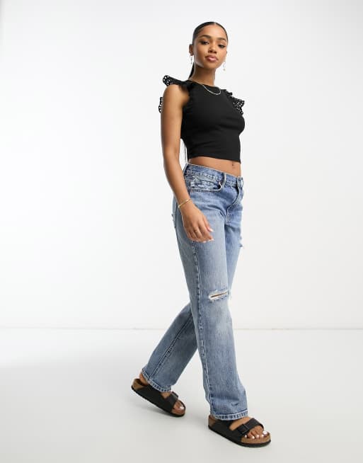 Miss Selfridge - Ribstrikket croptop med broderede flæseærmer i sort , 4 af 4
