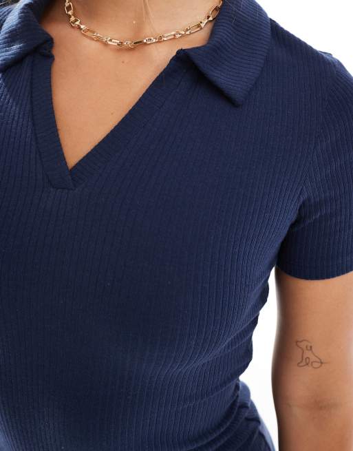 Miss Selfridge - Ribstrikket polo-minikjole i marineblå, 2 af 4