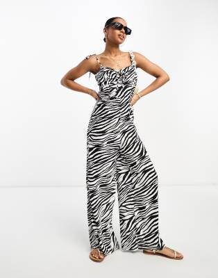 Miss Selfridge - Riemchen-Jumpsuit mit weitem Bein und Zebramuster-Bunt