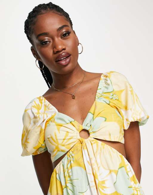 ASOS DESIGN ring detail cutout mini dress in ditsy floral