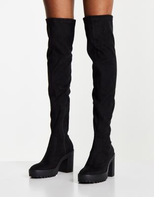 Miss Selfridge Rio black micro knee high boot