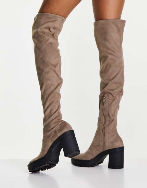 Miss Selfridge Rio taupe micro knee boots