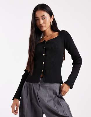 Miss Selfridge - Rippstrick-Oberteil mit Knopfleiste-Schwarz
