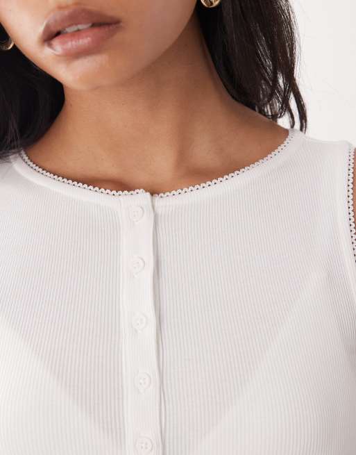 Miss Selfridge - Ærmeløs hvid bodystocking med knapper, 4 af 4